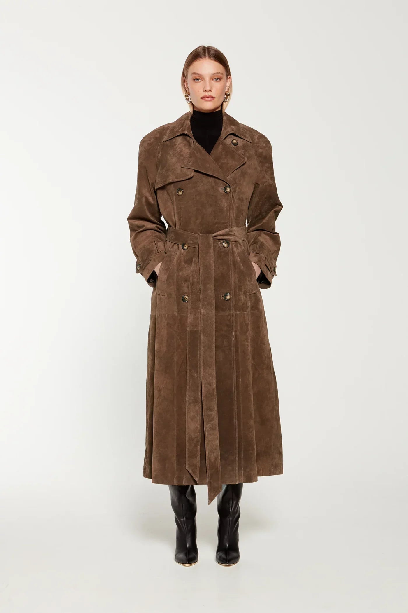 Rich Brown Suede Trench Coat