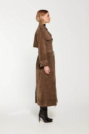 Rich Brown Suede Trench Coat